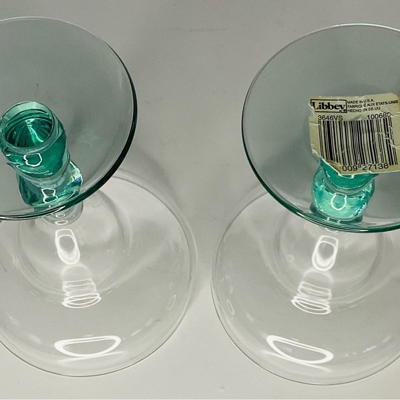 Retro Libbey Margarita Glass Metropolis Spanish Green Ball Stem Clear Set Of 2 - Picture 2 of 4